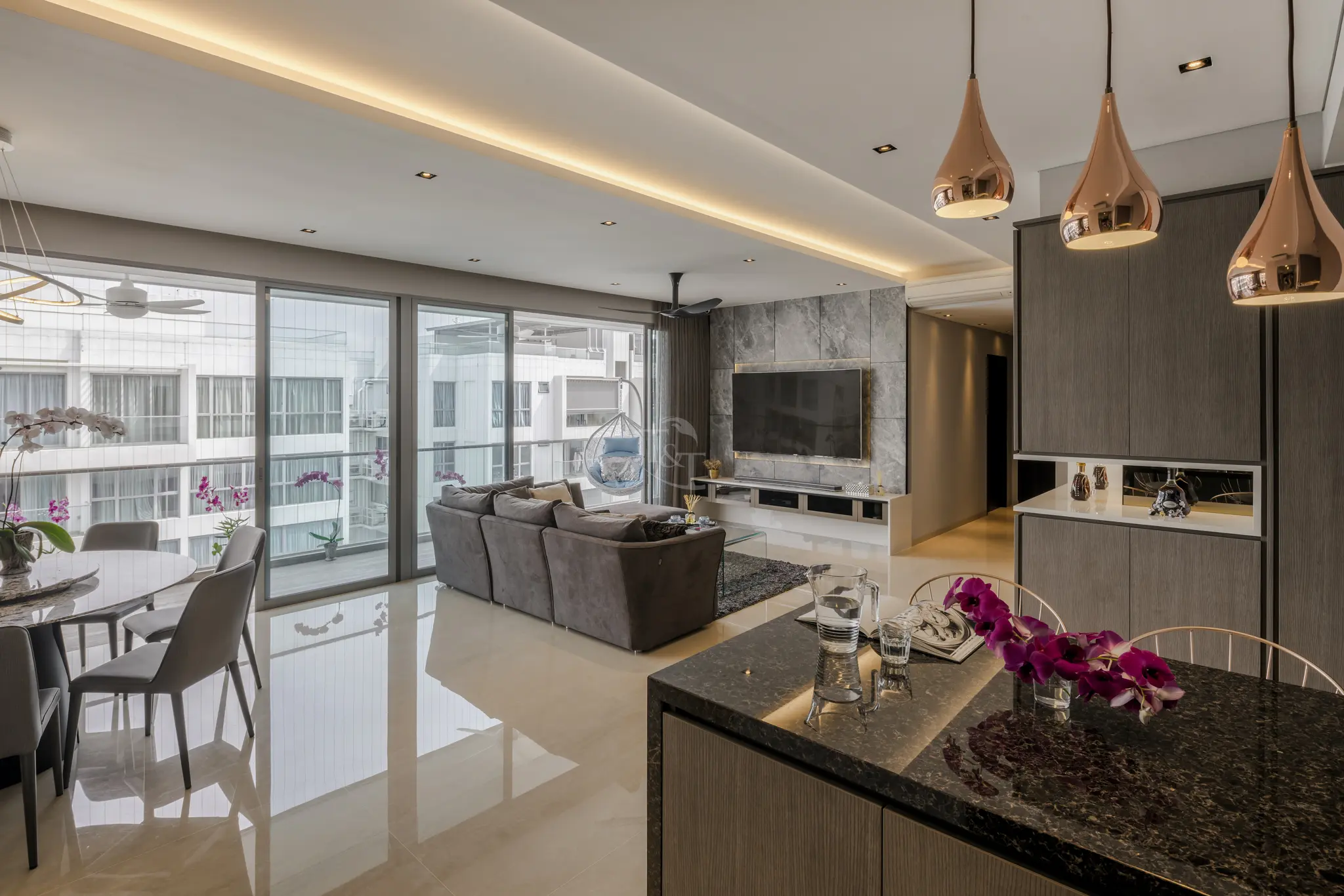 Luxury open-plan living and kitchen area